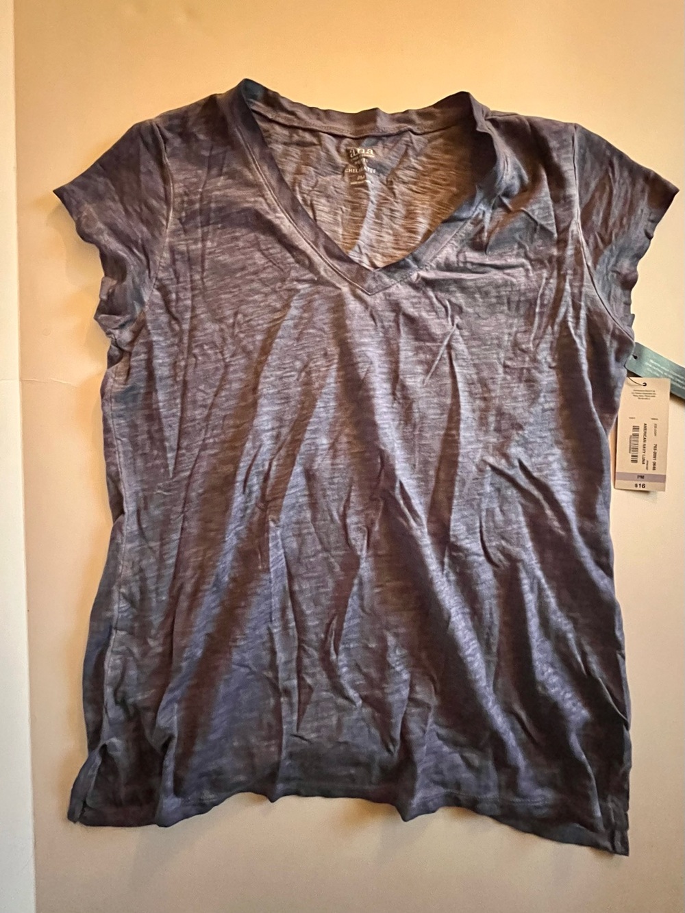 NWT A.N.A. Women's V-Neck Short Sleeve Tee in Ink Slate Blue Size PM